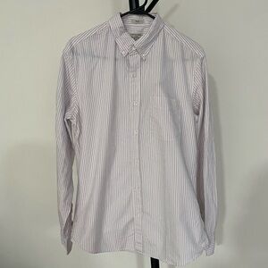 J. Crew Men's Medium Slim White and Gray Striped Casual Button Shirt